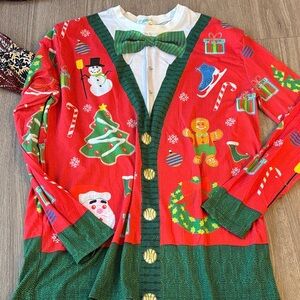 Holiday-Themed Red and Green Long Sleeve Shirt